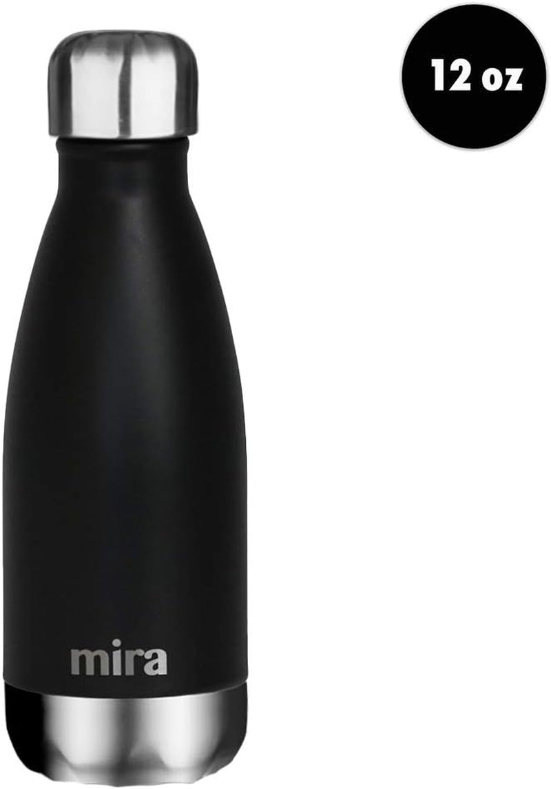 12 Oz Stainless Steel Vacuum Insulated Water Bottle - Double Walled Cola Shape Thermos - 24 Hours Cold, 12 Hours Hot - Reusable Metal Water Bottle - Kids Leak-Proof Sports Flask - Matte Black