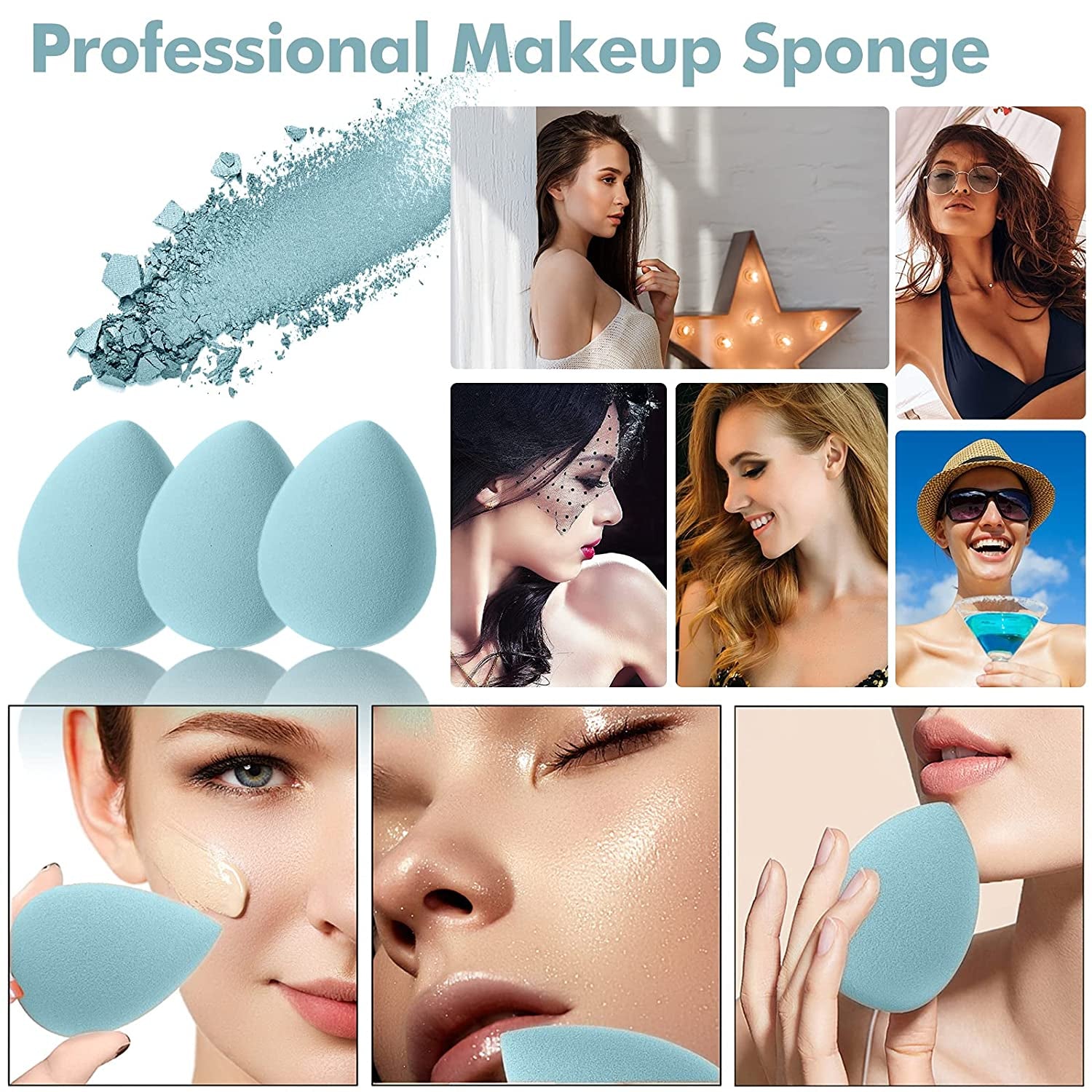 8 PCS Makeup Sponge Set Makeup Sponges Blender Latex-Free Vegan Beauty Sponge Professional Beauty Sponge Blender Makeup Egg Foundation Blending Cosmetic Makeup Puff for Powder Cream