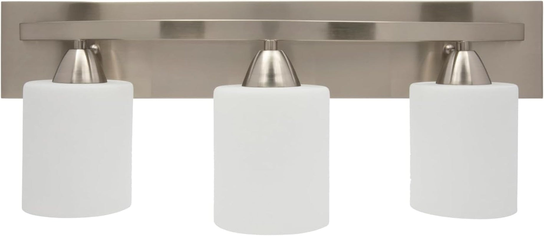 Bathroom Vanity Light Fixture | Interior Bathroom Lighting Bar with Modern Milk Glass Shade | Bathroom Lights over Mirror | Brushed Nickel, 3 Lights, E26 100W LED, Bulbs Not Included