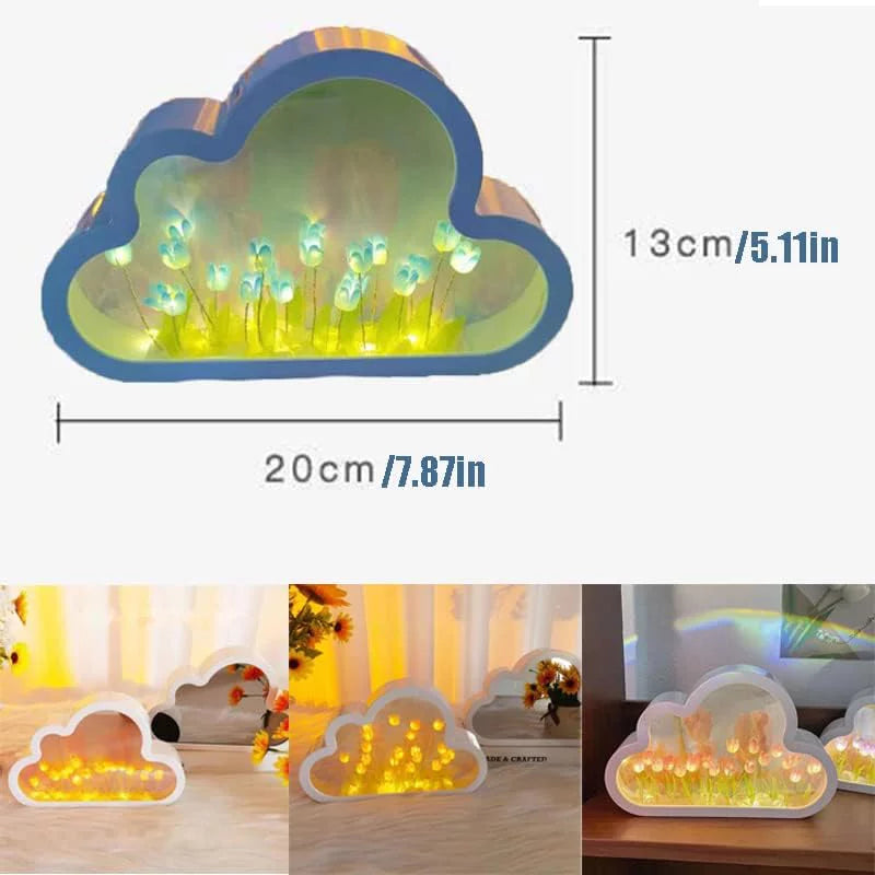 Cloud Mirror Tulip Lamp, Simulation Flower Bedroom Sleeping Table Lamp, Hand Craft DIY Tulips Mirror Night Light, Night Light for Bedroom,Creative Living Room Bedside Desktop Ornaments Girls (Purple)