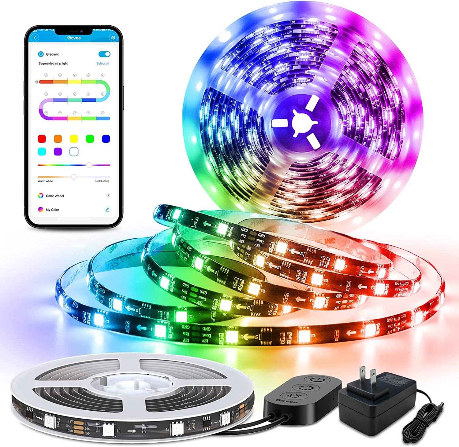 RGBIC LED Strip Lights, 16.4Ft Color Changing LED Lights with App Control, 64 Scene Modes, Music Mode, Light Strip with Black Tape for Bedroom, Kitchen, Living Room, Party, Home Decor