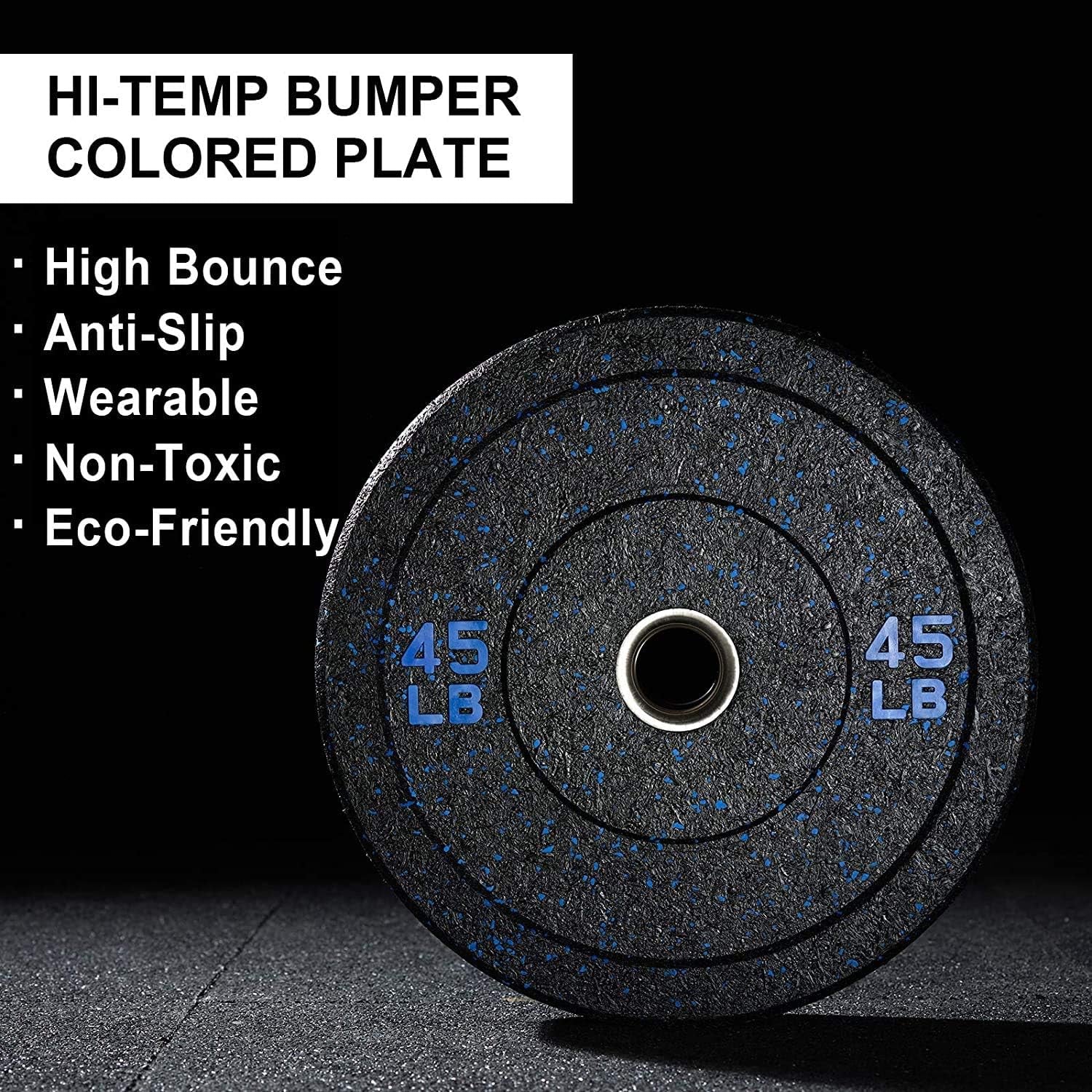 Bumper Plates, High-Bounce Olympic Weight Plates with Colored Fleck-Rubber Weights Plates for Weight Lifting and Strength Training (45 Lb, Pair)