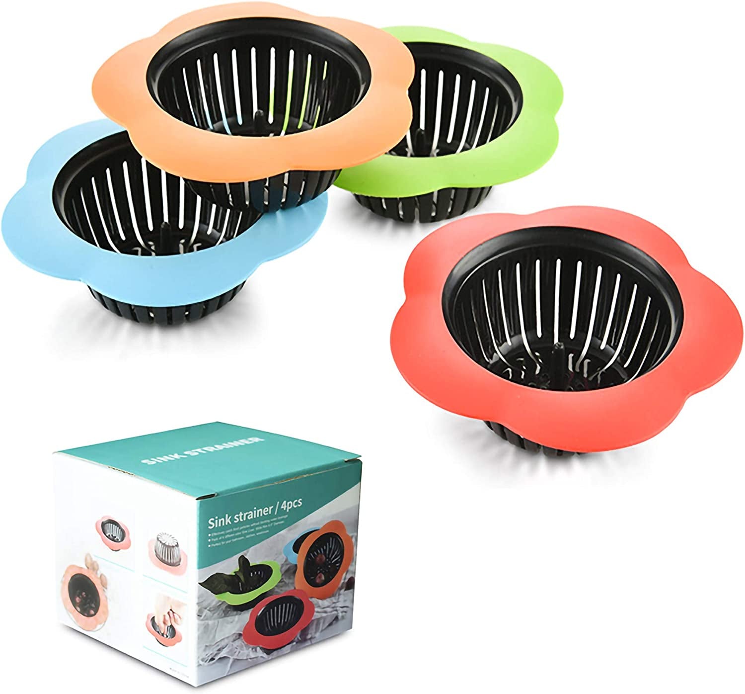 Plastic Sink Strainer, Silicone Kitchen Sink Strainer, Easy Clean Sink Drain Filter Basket, Kitchen Sink Basket Strainer(4 Pack, Multicolored)