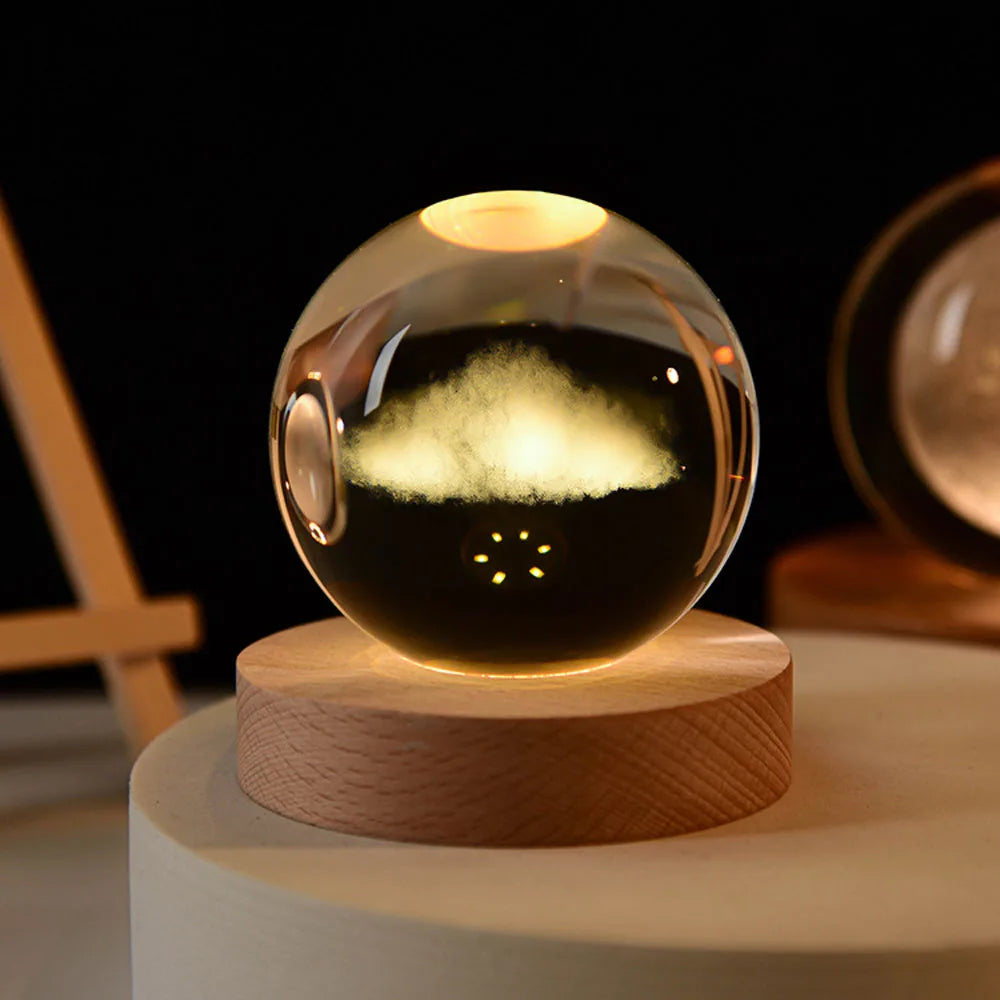 USB LED Night Light, Galaxy Crystal Ball Lamp, 3D Planet Moon Lamp, Home Decoration