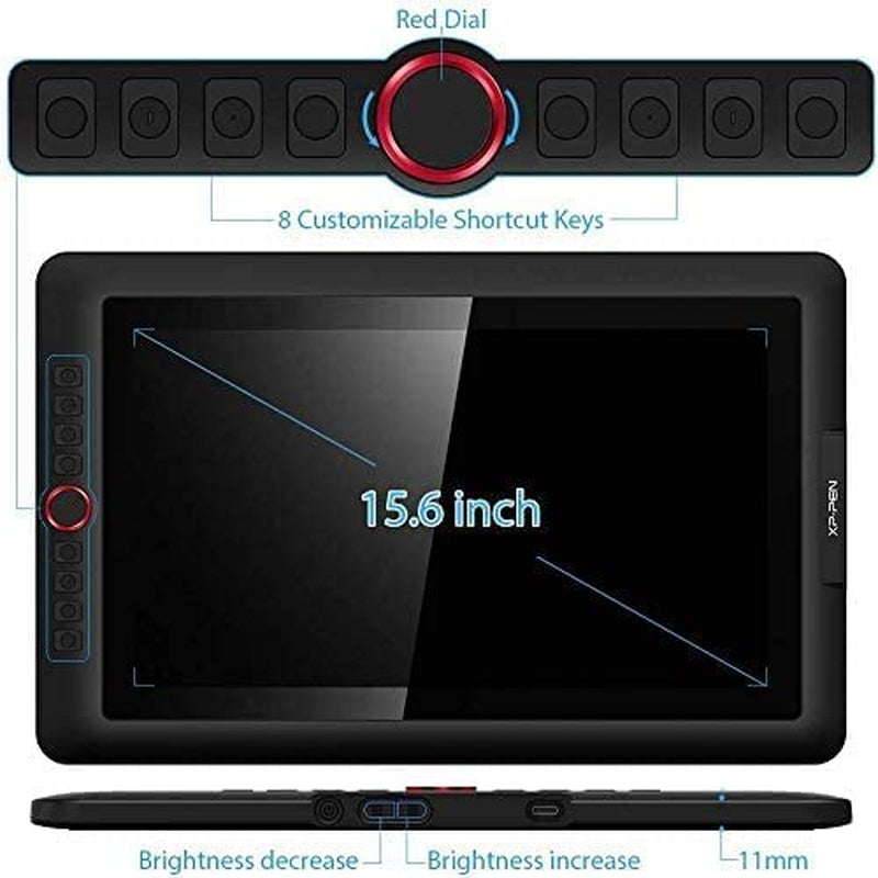 15.6" Drawing Tablet with Screen Xppen Artist 15.6 Pro Tilt Support Graphics Tablet Full-Laminated Red Dial (120% Srgb) Drawing Monitor Display 8192 Levels Pressure Sensitive & 8 Shortcut Keys