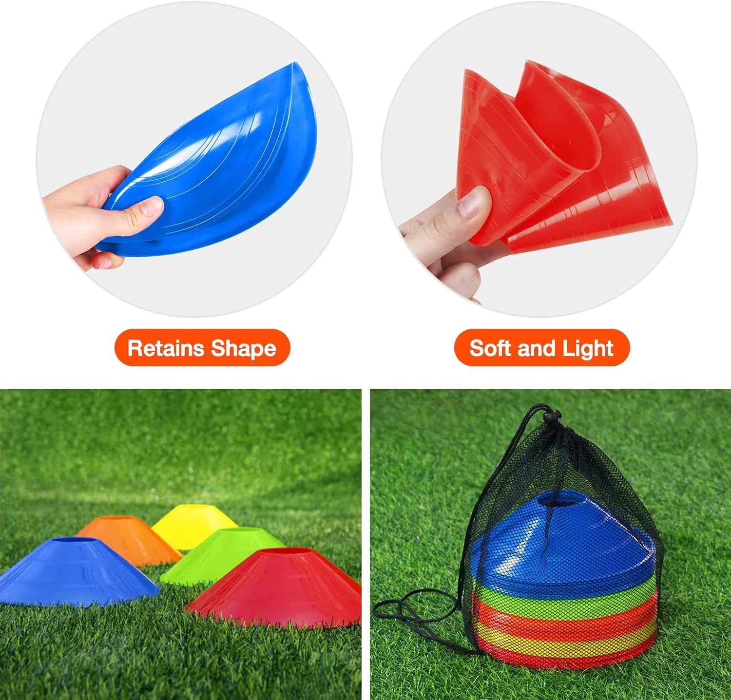 50Pcs Pro Disc Cones - Agility Soccer Cones Football Cones with Carry Bag and 2 Whistles for Sports Training, Football, Basketball