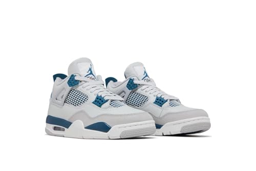 Nike Mens Air Jordan 4 Retro Basketball Shoe, OFF WHITE/MILITARY BLUE-NEUTRAL GREY, 7.5 UK (8.5 US)