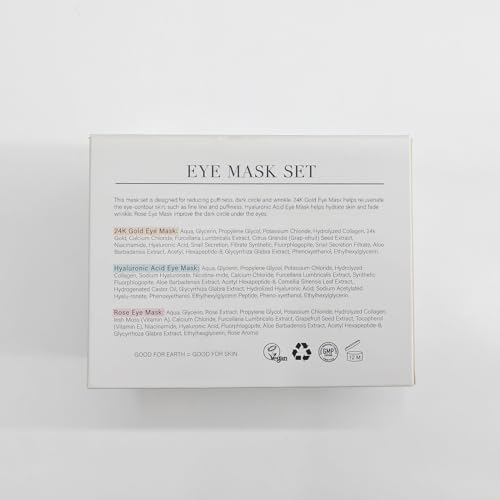 PEAUAMIE Under Eye Patches (30 Pairs) Gold Eye Mask and Hyaluronic Acid Eye Patches for puffy eyes,Rose Eye Masks for Dark Circles and Puffiness under eye skin care Smooth Wrinkles products