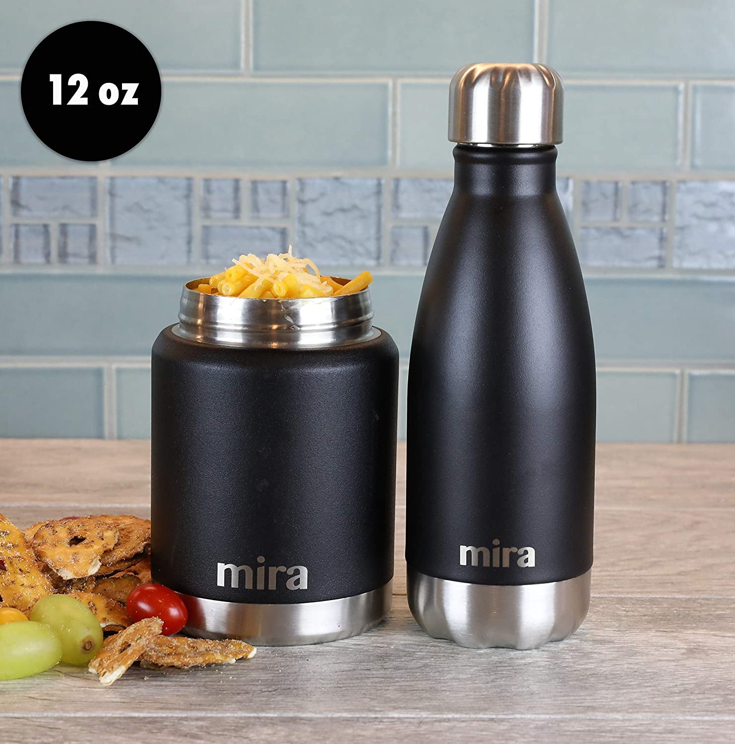 12 Oz Stainless Steel Vacuum Insulated Water Bottle - Double Walled Cola Shape Thermos - 24 Hours Cold, 12 Hours Hot - Reusable Metal Water Bottle - Kids Leak-Proof Sports Flask - Matte Black