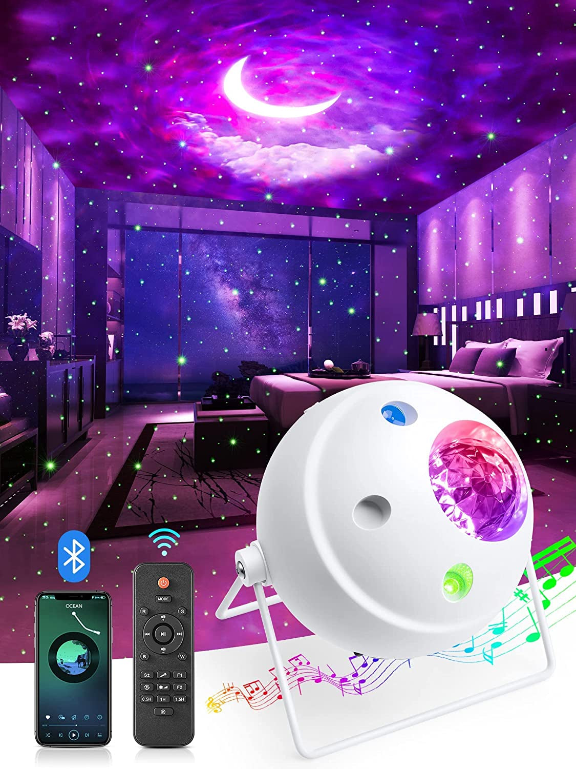 Galaxy Projector Starlight Projector Moon Projector, 48 Light Modes+Rotating Star Projector Galaxy Lights for Bedroom, Bluetooth Music Night Sky Light Projector,Art Projector for Kids Gifts