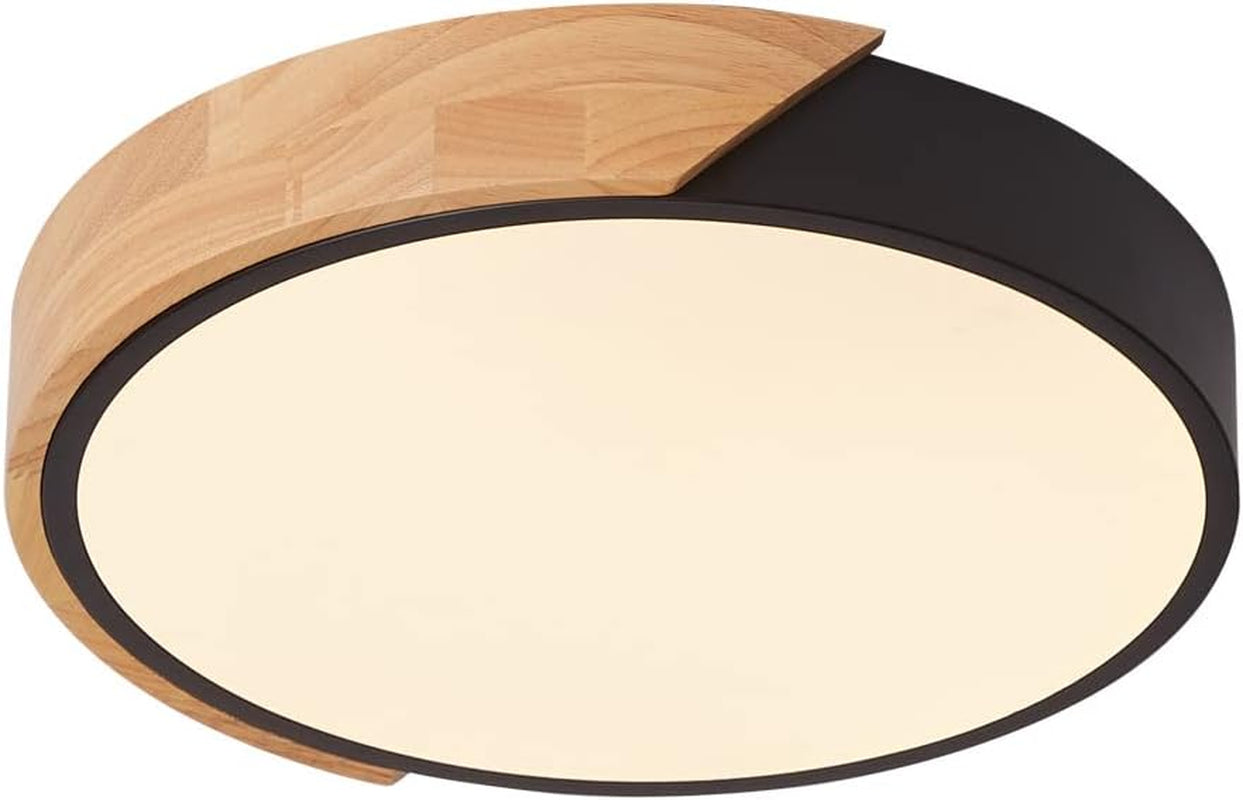 LED Ceiling Light, Flush Mount Ceiling Light Fixture, round Shaped Wood Ceiling Lighting, Modern Ceiling Light 30W, Circle Lighting Lamp (Black, 11.8 In)