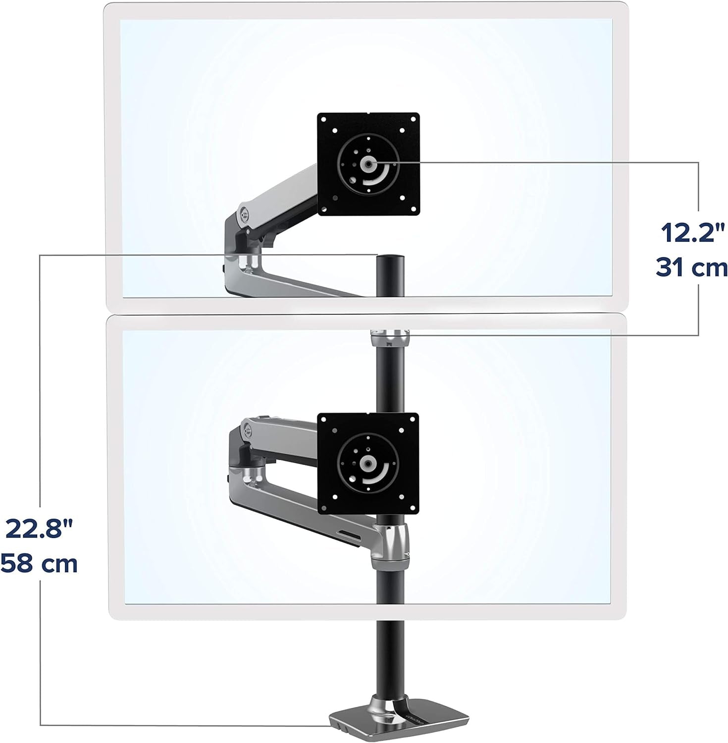 – LX Vertical Stacking Dual Monitor Arm, VESA Desk Mount – for 2 Monitors up to 40 Inches, 7 to 22 Lbs Each – Tall Pole, Polished Aluminum