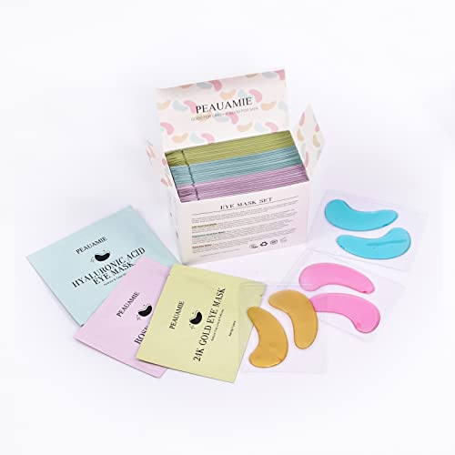 PEAUAMIE Under Eye Patches (30 Pairs) Gold Eye Mask and Hyaluronic Acid Eye Patches for puffy eyes,Rose Eye Masks for Dark Circles and Puffiness under eye skin care Smooth Wrinkles products