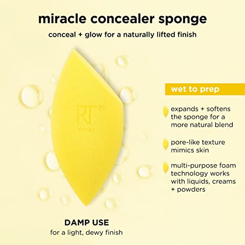 Real Techniques Miracle Complexion Sponge + Concealer Sponge Duo, Makeup Blending Sponges For Foundation & Concealer, Offers Light To Medium Coverage, Natural, Dewy Makeup, Latex-Free Foam, 2 Count