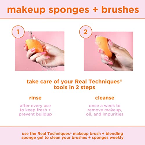 Real Techniques Miracle Complexion Sponge, Makeup Blending Sponge, For Liquid & Cream Foundation, Offers Light To Medium Coverage, Natural, Dewy Makeup, Orange Sponge, Latex-Free Foam, 1 Count