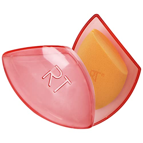 Real Techniques Miracle Complexion Sponge + Travel Case, Makeup Blending Sponge, For Foundation, Sponge Case for Travel, Light To Medium Coverage, Natural, Dewy Makeup, Latex-Free Foam, 2 Piece Set