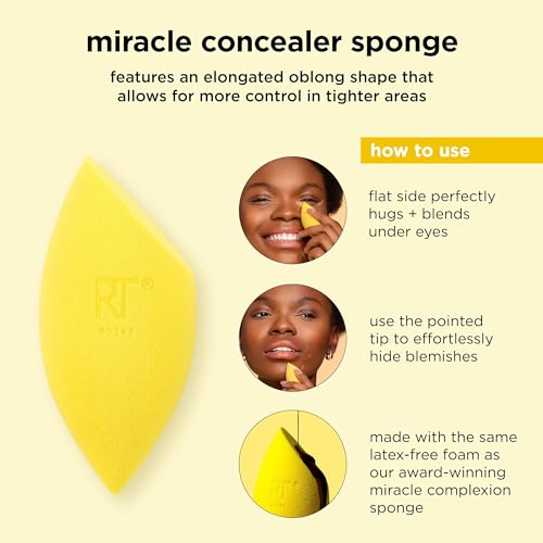 Real Techniques Miracle Complexion Sponge + Concealer Sponge Duo, Makeup Blending Sponges For Foundation & Concealer, Offers Light To Medium Coverage, Natural, Dewy Makeup, Latex-Free Foam, 2 Count