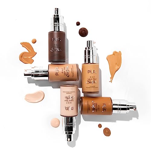 PUR Cosmetics 4-in-1 Love Your Selfie Longwear Foundation and Concealer - Unique, Dual-Applicator Component - Covers Blemishes and Imperfection - Reduce Fine Lines and Wrinkles - LN4 - 1 oz Makeup