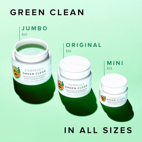 Farmacy Makeup Remover Cleansing Balm - Green Clean Waterproof Makeup Remover + Oil Based Cleanser - Gentle Exfoliating Double Cleanser - Melts From Balm to Milky Lather (50ml)