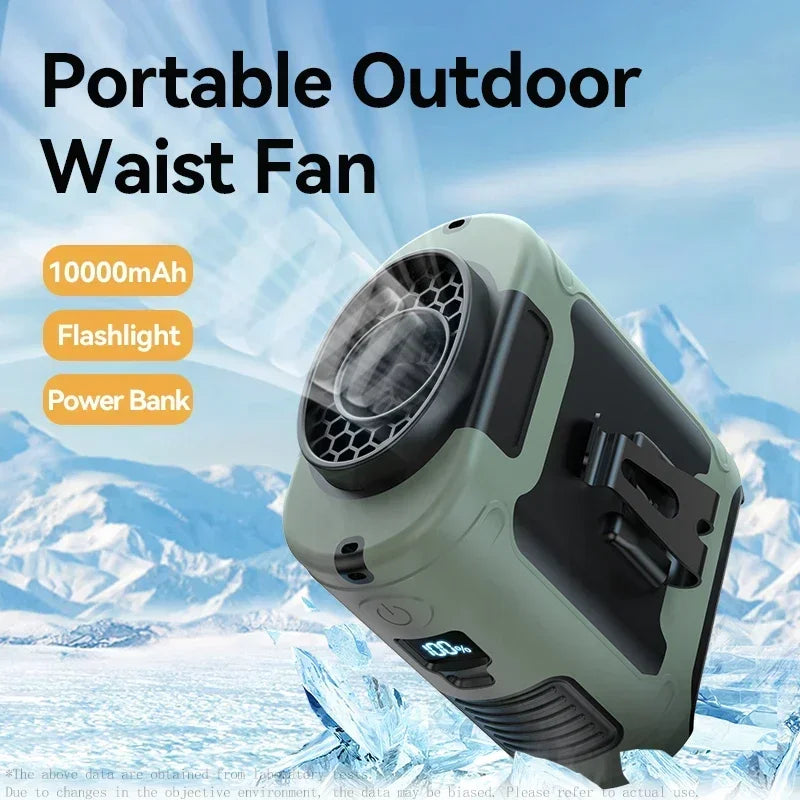 20000Mah Outdoor Portable Waist Fan Hanging Neck Fan Strong Wind with Power Bank LED Lighting for Sports Courier Outdoor Working