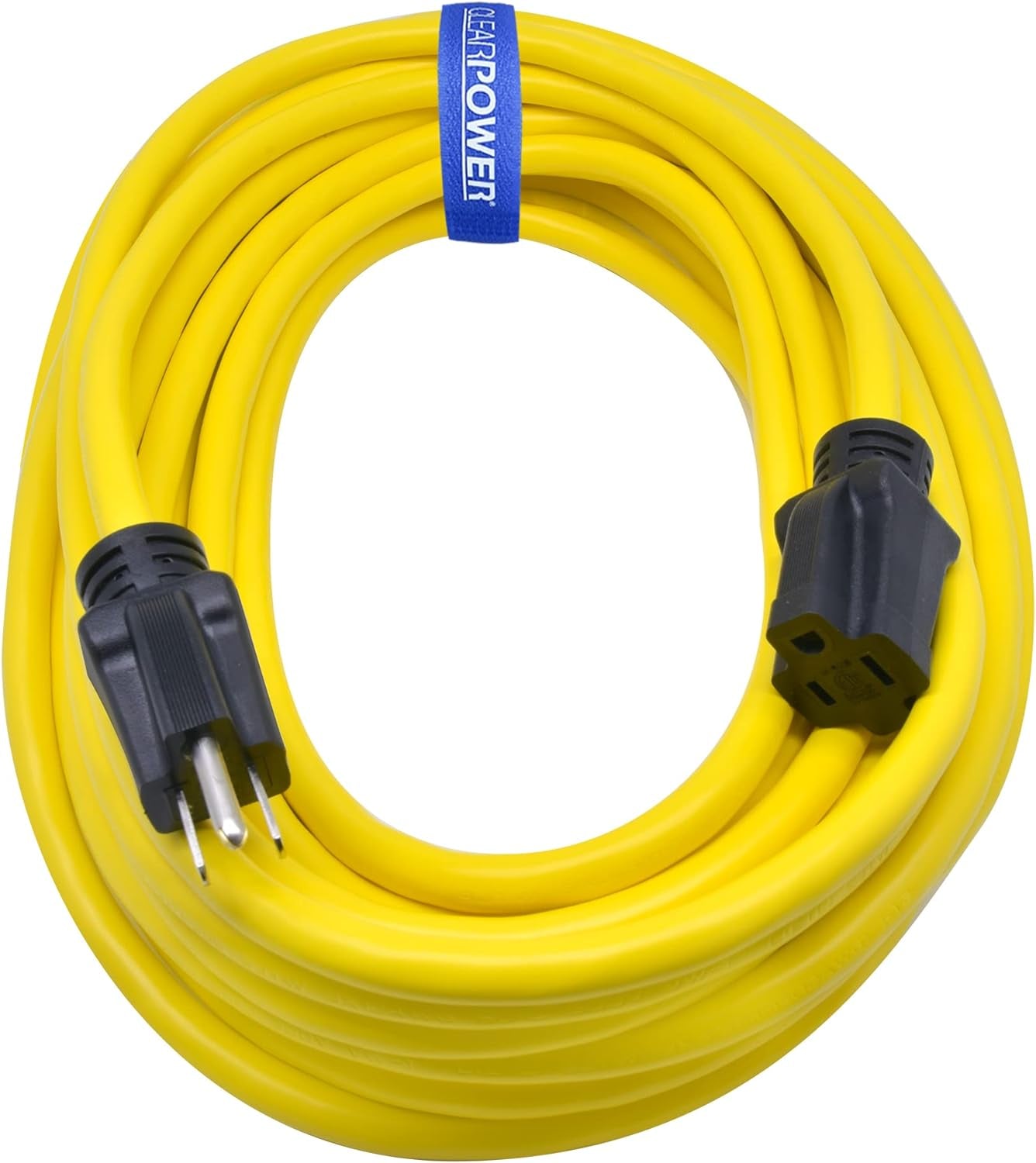 50 Ft Heavy Duty Outdoor Extension Cord 12/3 SJTW, Water & Weather Resistant, Flame Retardant, Yellow, 3 Prong Grounded Plug, CP10145