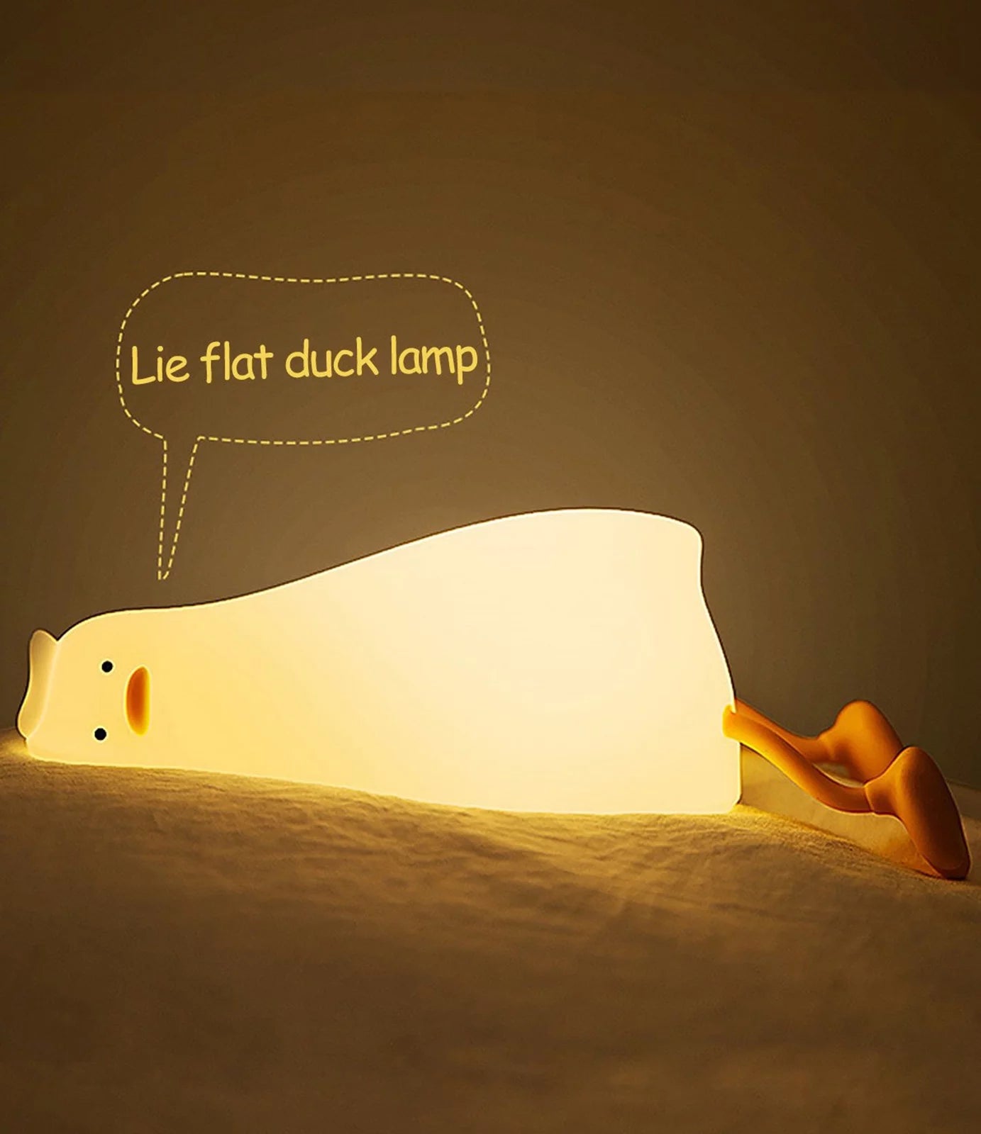 LED Lying Flat Duck Night Light, Cute Light up Duck, Silicone Dimmable Nightlight, Rechargeable Bedside Touch Lamp for Breastfeeding Toddler Baby Kids Room Decor Gift