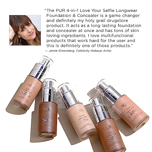 PUR Cosmetics 4-in-1 Love Your Selfie Longwear Foundation and Concealer - Unique, Dual-Applicator Component - Covers Blemishes and Imperfection - Reduce Fine Lines and Wrinkles - LN4 - 1 oz Makeup