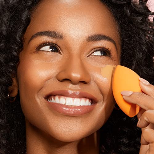 Real Techniques Miracle Complexion Sponge, Makeup Blending Sponge, For Liquid & Cream Foundation, Offers Light To Medium Coverage, Natural, Dewy Makeup, Orange Sponge, Latex-Free Foam, 1 Count