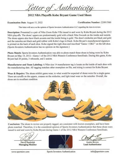 Kobe Bryant Photomatched 2012 Playoffs Game Used Signed Sneakers Panini COA 1/1 - Basketball Game Used Cards