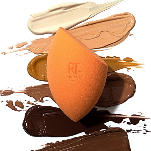 Real Techniques Miracle Complexion Sponge, Makeup Blending Sponge, For Liquid & Cream Foundation, Offers Light To Medium Coverage, Natural, Dewy Makeup, Orange Sponge, Latex-Free Foam, 1 Count