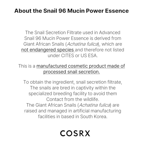 COSRX Snail Mucin 96% Power Repairing Essence 3.38 fl.oz 100ml, Hydrating Serum for Face with Snail Secretion Filtrate for Dull Skin & Fine Lines, Korean Skincare