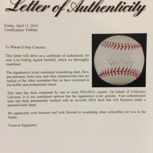 Magnificent Lou Gehrig Single Signed Autographed Al Harridge Baseball Psa & Jsa - Autographed Baseballs