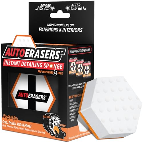 AutoERASERS™ Instant Detailing Car Bikes Wash Sponge, Non-Scratch Car Cleaning Sponge, Dual-Sided Auto Cleaning Sponges Pre-Moistened and Portable for On-The-Go Use, Pack of 3