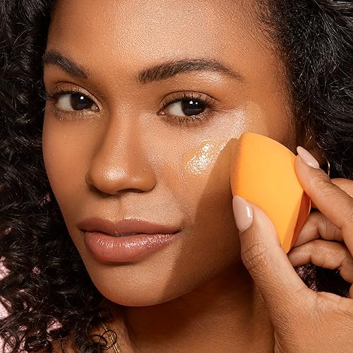 Real Techniques Miracle Complexion Sponge, Makeup Blending Sponge, For Liquid & Cream Foundation, Offers Light To Medium Coverage, Natural, Dewy Makeup, Orange Sponge, Latex-Free Foam, 1 Count