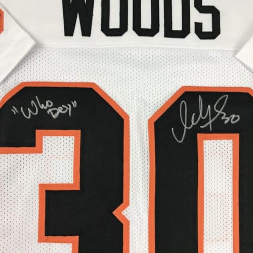 Autographed/Signed Ickey Woods Who Dey Cincinnati White Football Jersey JSA COA