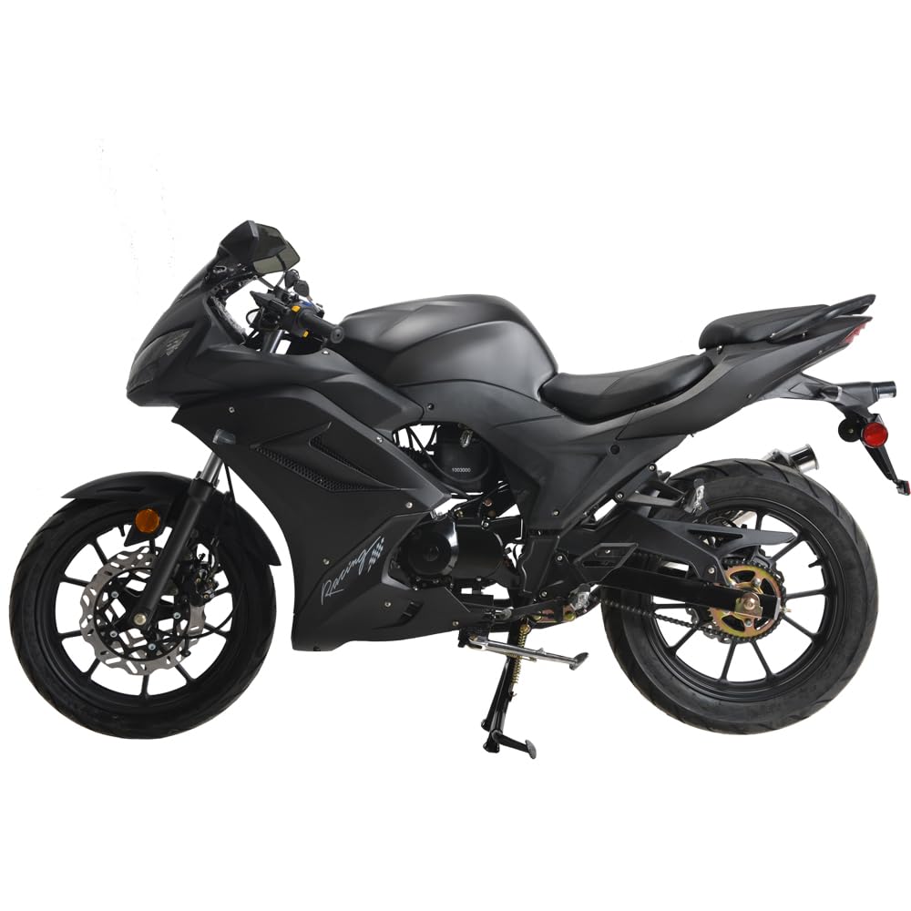 HHH 125cc Motorcycle with Manual Transmission Street Bike for Adult Youth 125cc Scooter LED Lights and 17 inches Wheels (Black)