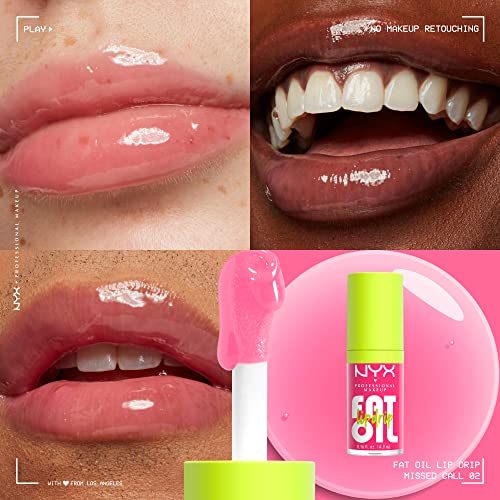 NYX PROFESSIONAL MAKEUP Fat Oil Lip Drip, Moisturizing, Shiny and Vegan Tinted Lip Gloss - Missed Call (Sheer Pink)