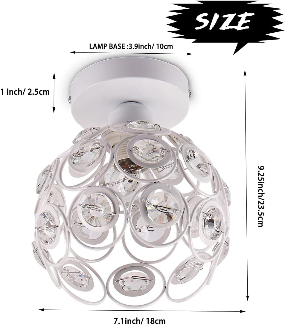 Crystal Ceiling Light Mini Crystal Chandelier Semi Flush Mount Ceiling Light White Finished Ceiling Lighting Bedroom Kitchen Living Room Modern Pendant Lighting Fixture,E26 Socket