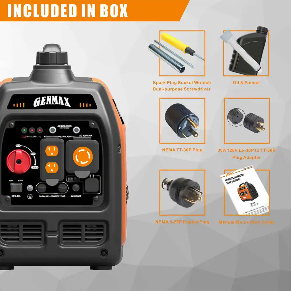 3300-Watt Recoil Start Gasoline Powered Inverter Generator with Super Quiet145Cc Engine