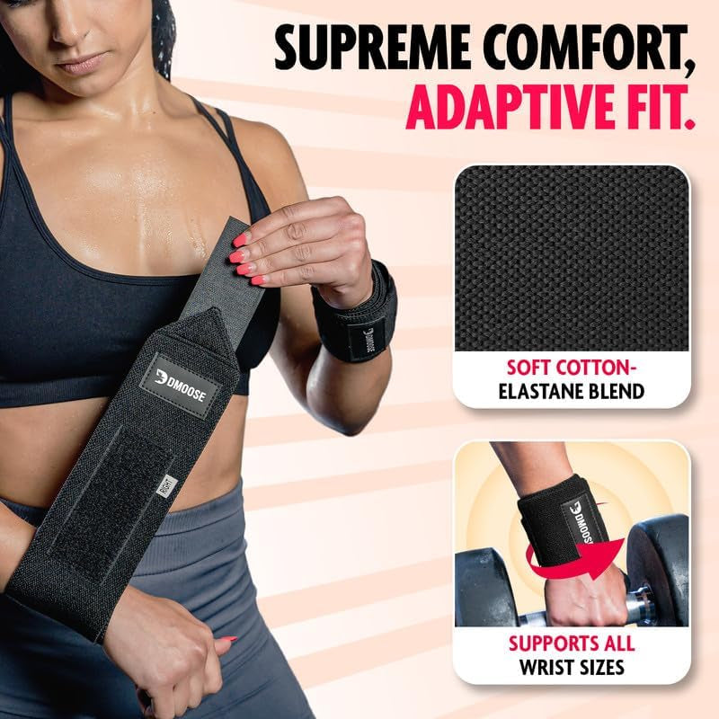 Wrist Wraps, Avoid Injury and Maximize Grip with Thumb Loop, 18" or 12" Gym Straps Pair, Wrist Straps for Weightlifting, Powerlifting, Bench Press, Bodybuilding, Deadlift Straps for Men & Women