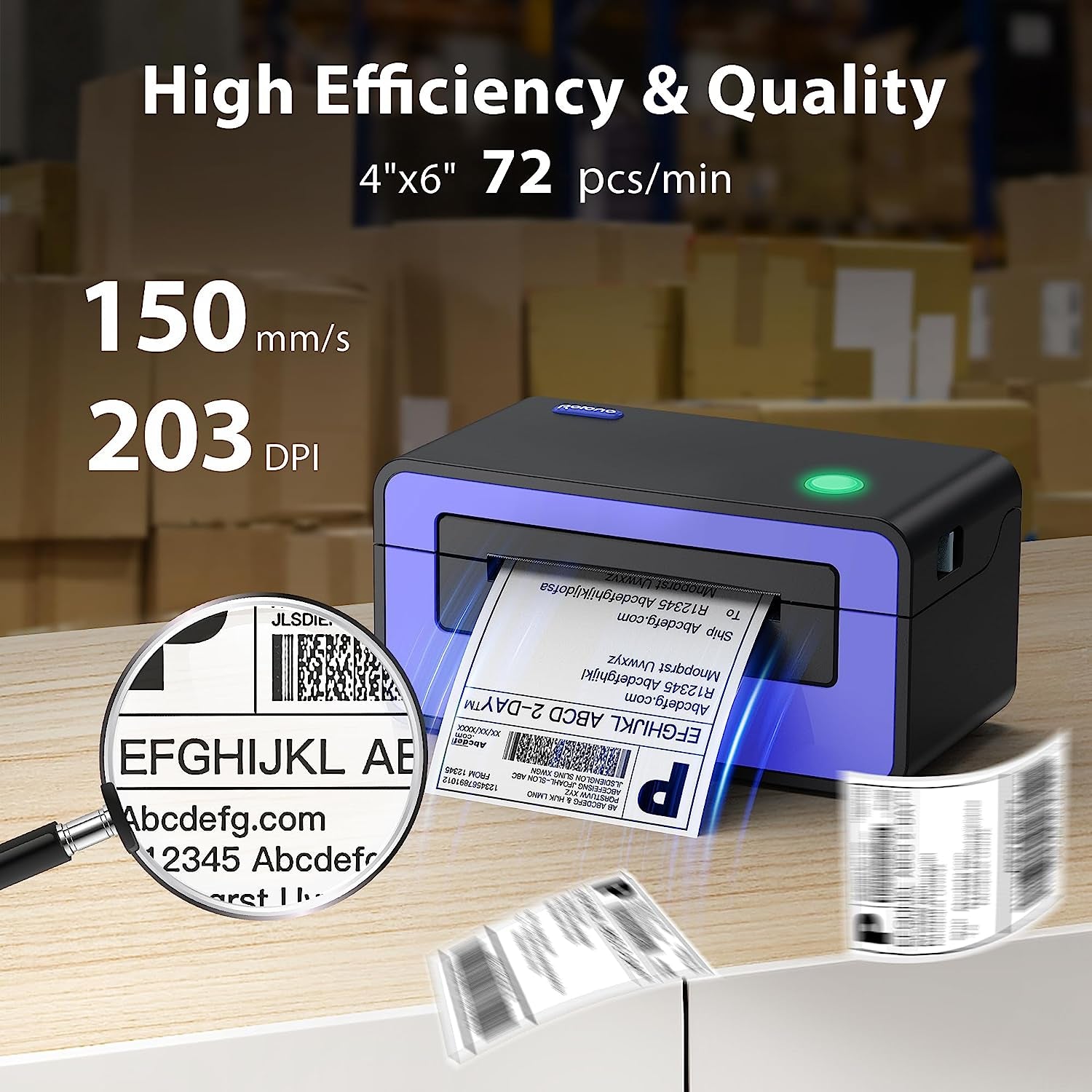 Shipping Label Printer, PL60 4X6 Label Printer for Shipping Packages, Direct Thermal Printer, Compatible with Windows, Mac, Linux, Widely Use for Shopify, Ebay, Amazon, UPS, Fedex, Etsy, Purple