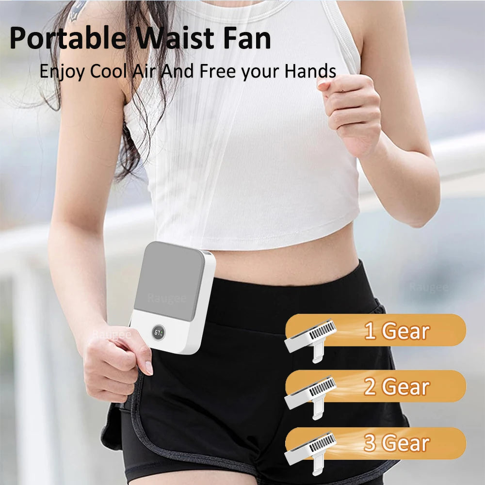 Portable Waist Fan Outdoor Mini Hanging Neck Fan 3 Gear Strong Wind Bladeless Waist Neck Fan Air Cooler USB Fan 2000Mah