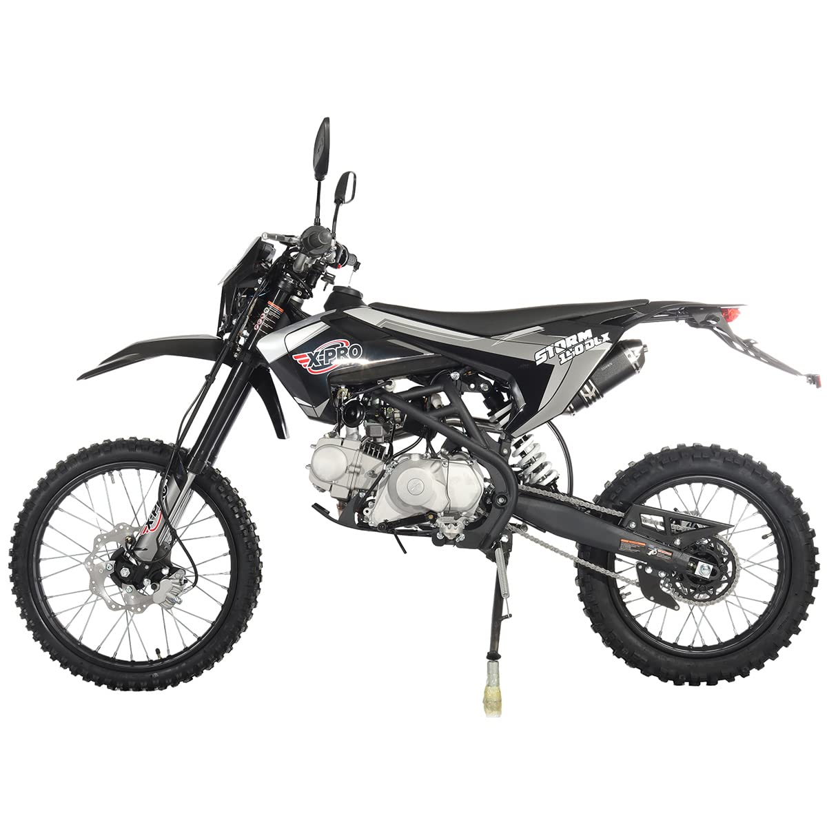 X-PRO 150 Dirt Bike Storm DLX 150 4-Speed Manual Transmission with All Lights, Electric/Kick Start, Big 19"/16" Tires! (Black)