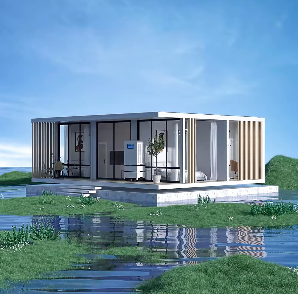 Tiny House,Two Bedroom Solar Prefab Home, 9mX4.5mX2.48m, 40.5 sqm,Zero Carbon Footprint, Premium Materials, Luxury Design,Equipped Bathroom and Bedroom, Wind,fire,Water Resistance-Customizable Design