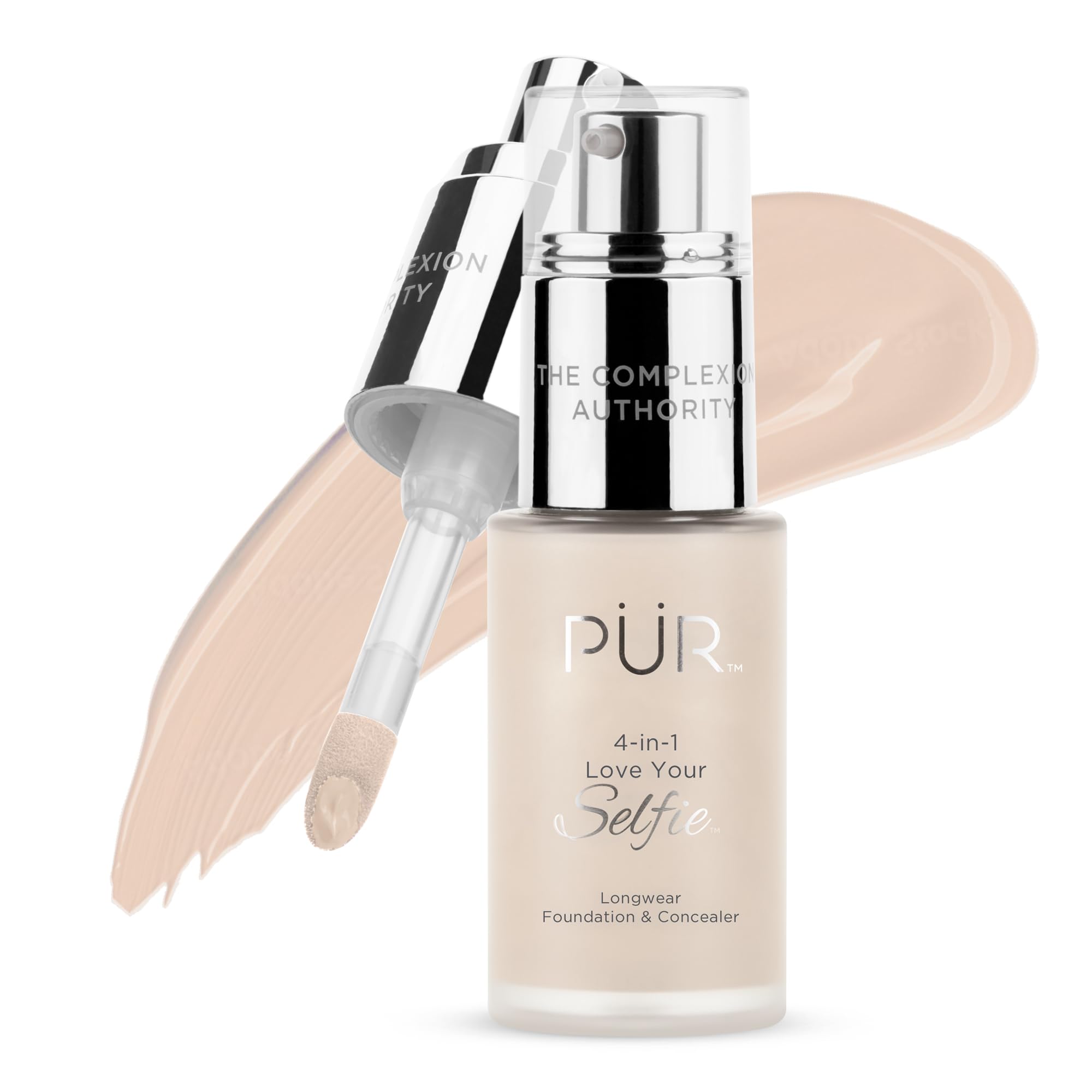 PUR Cosmetics 4-in-1 Love Your Selfie Longwear Foundation and Concealer - Unique, Dual-Applicator Component - Covers Blemishes and Imperfection - Reduce Fine Lines and Wrinkles - LN4 - 1 oz Makeup