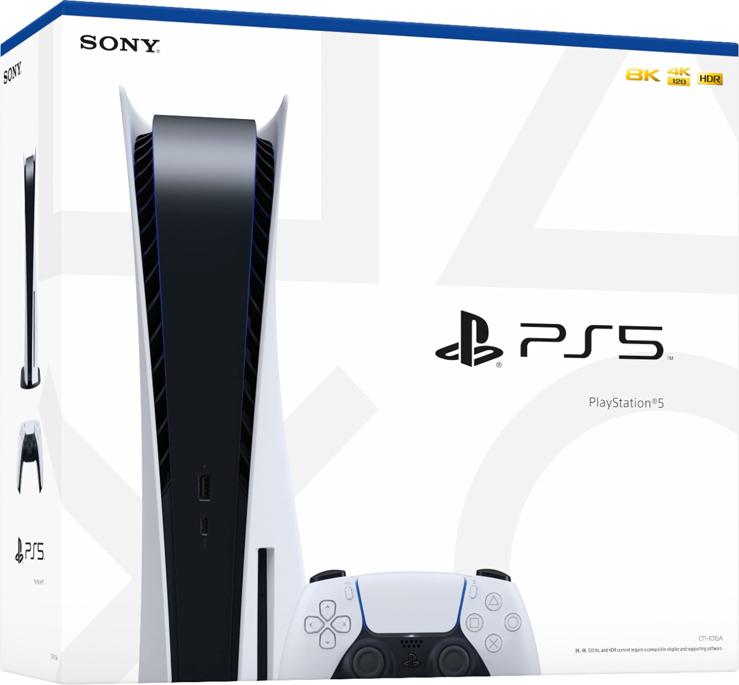 Playstation 5 Disc Version PS5 Console - Additional Controller, 4K-TV Gaming, 120Hz 8K Output, 16GB GDDR6, 825GB SSD, WiFi 6, Bluetooth *5.1