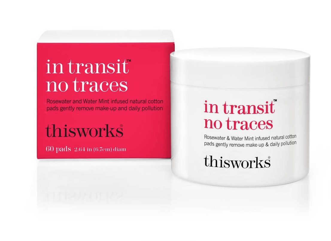 thisworks in transit no traces, Rosewater and Mint Infused Facial Cleansing Pads, Gently Removes Make-Up and Dirt, 60 Pads