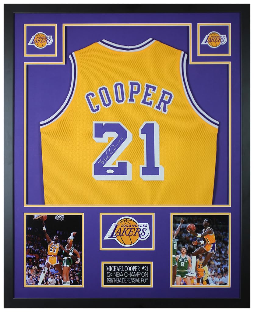 Michael Cooper Autographed Yellow Los Angeles Jersey - Beautifully Matted and Framed - Hand Signed By Cooper and Certified Authentic by JSA - Includes Certificate of Authenticity