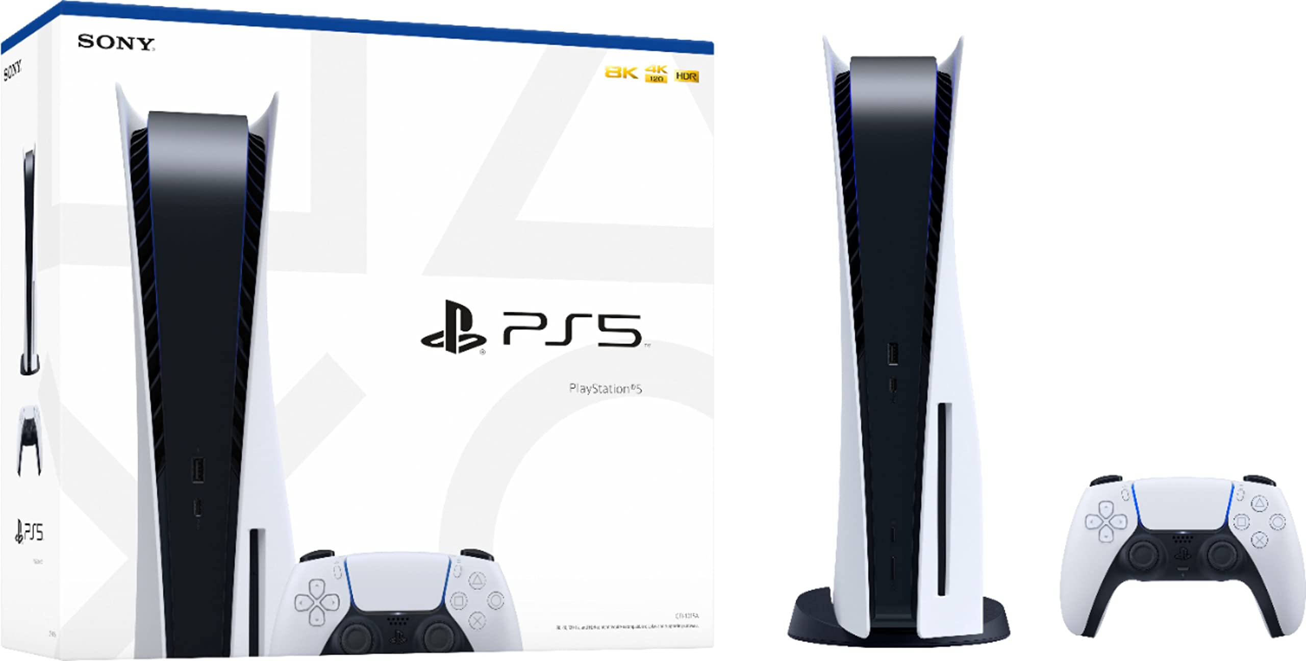 Playstation 5 Disc Version PS5 Console - Additional Controller, 4K-TV Gaming, 120Hz 8K Output, 16GB GDDR6, 825GB SSD, WiFi 6, Bluetooth *5.1