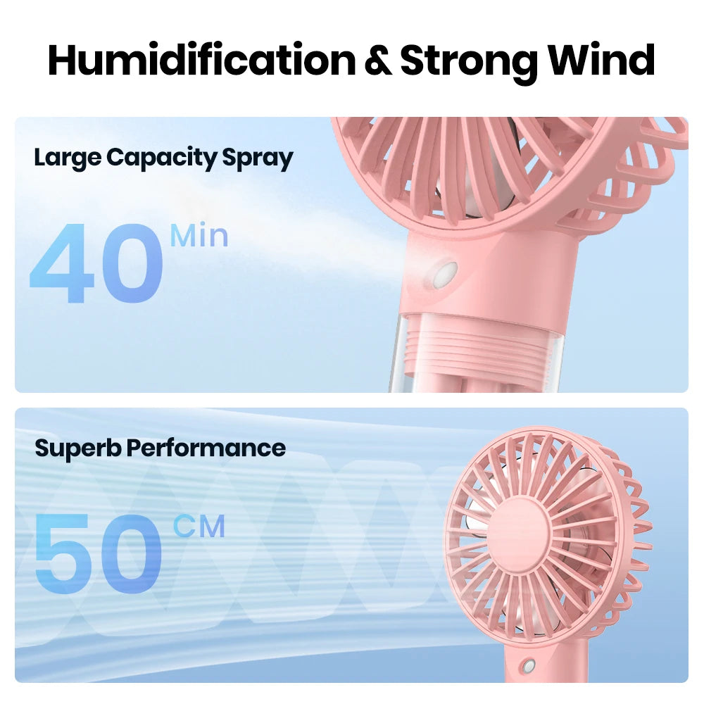 Portable Handheld Misting Fan 2000Mah Rechargeable Personal Mister Fan, Battery Operated Spray Water Mist Fan Foldable Mini